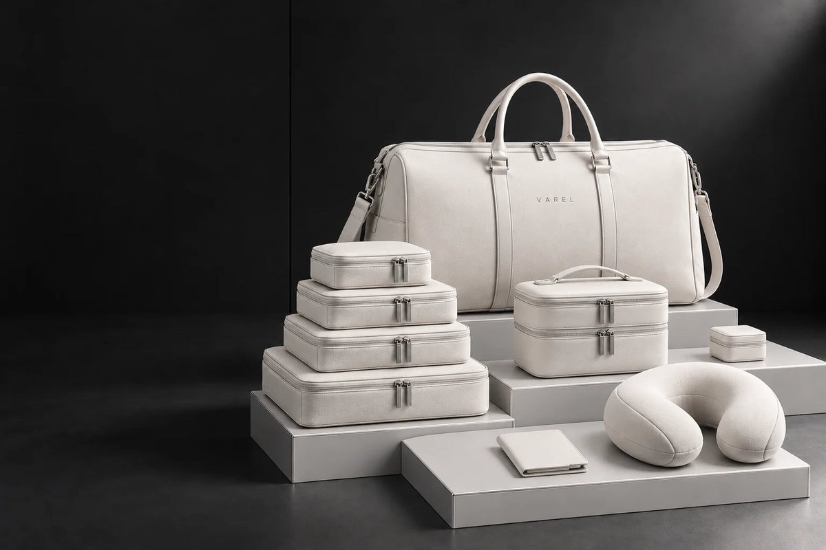 VAREL Pearl travel set — product-only design preview