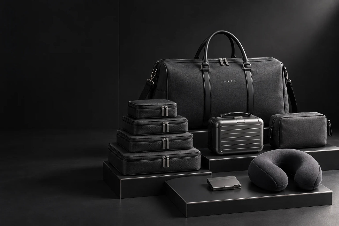 VAREL Graphite travel set — product-only design preview