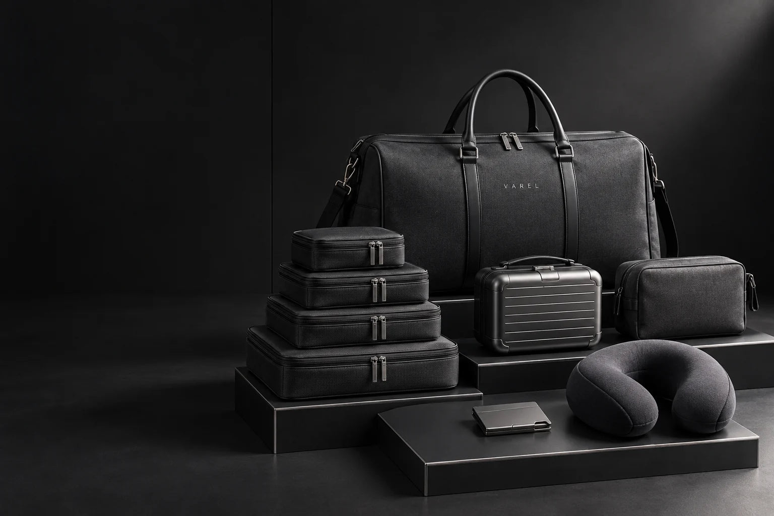 VAREL Graphite travel set — product-only design preview